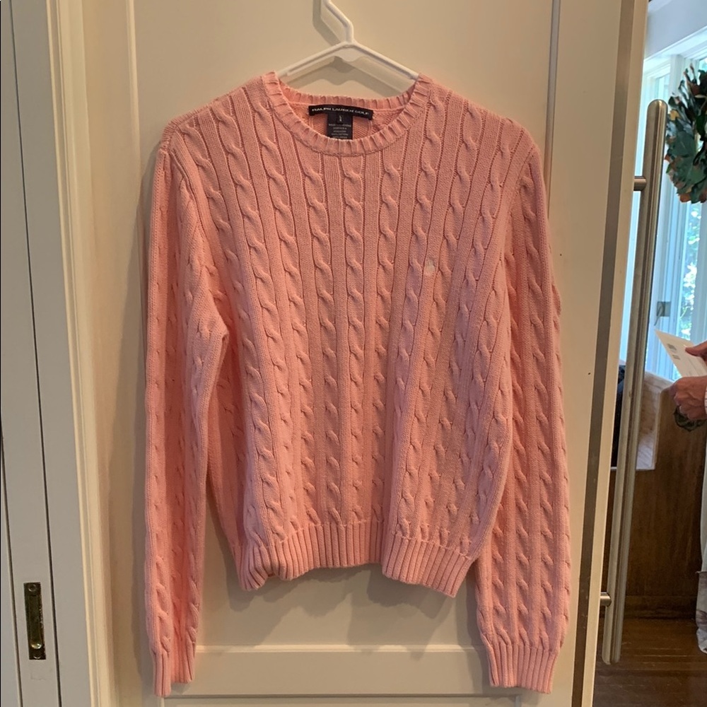 Ralph Lauren Pink Crew Neck Cable Knit Sweater
